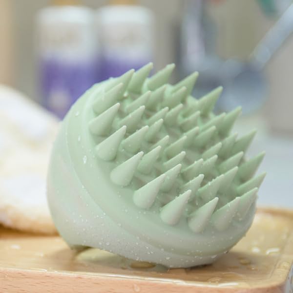 Eco-friendly wheat straw scalp massager shampoo brush with soft silicone bristles for gentle scalp cleansing and massage.