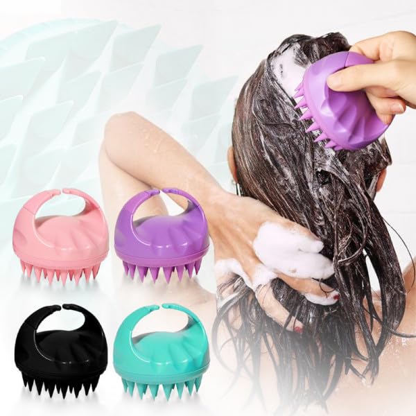 Eco-friendly wheat straw scalp massager shampoo brush with soft silicone bristles for gentle scalp cleansing and relaxation.