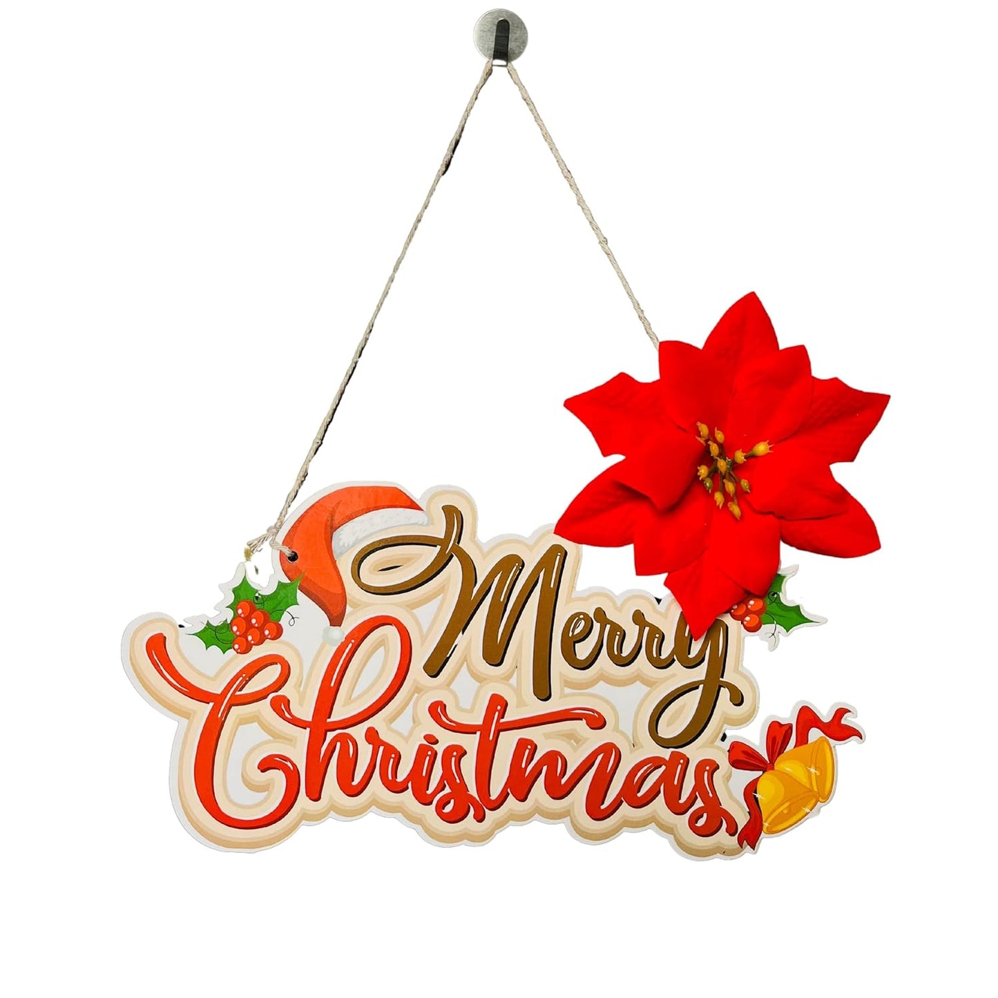 Welcome home sign for front door porch, festive Christmas wall decor and hanging decoration with holiday design.