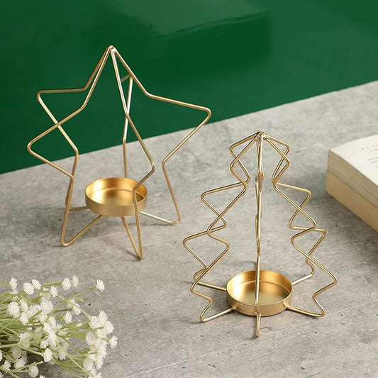 Set of 2 tealight candle holders for dining table centerpiece, wall decor, with elegant design and warm candlelight.