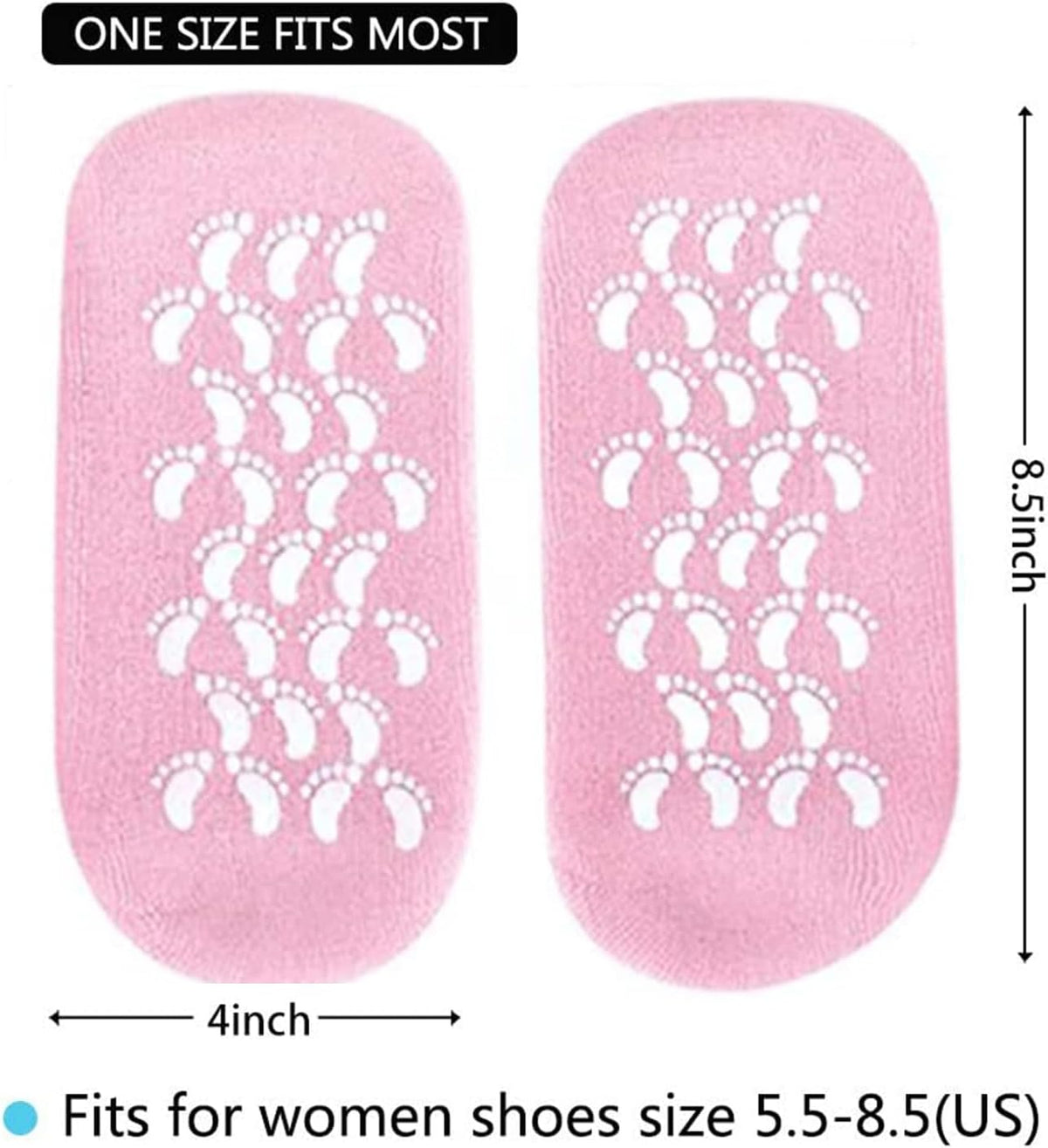 Pair of moisturizing silicone foot spa socks for men and women, shown in a pack of two, designed for pedicure and foot care.