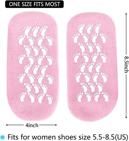 Pair of moisturizing silicone foot spa socks for men and women, shown in a pack of two, designed for pedicure and foot care.