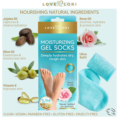 Pair of moisturizing silicone foot spa pedicure socks for men and women, shown in a pack of two with textured silicone soles.