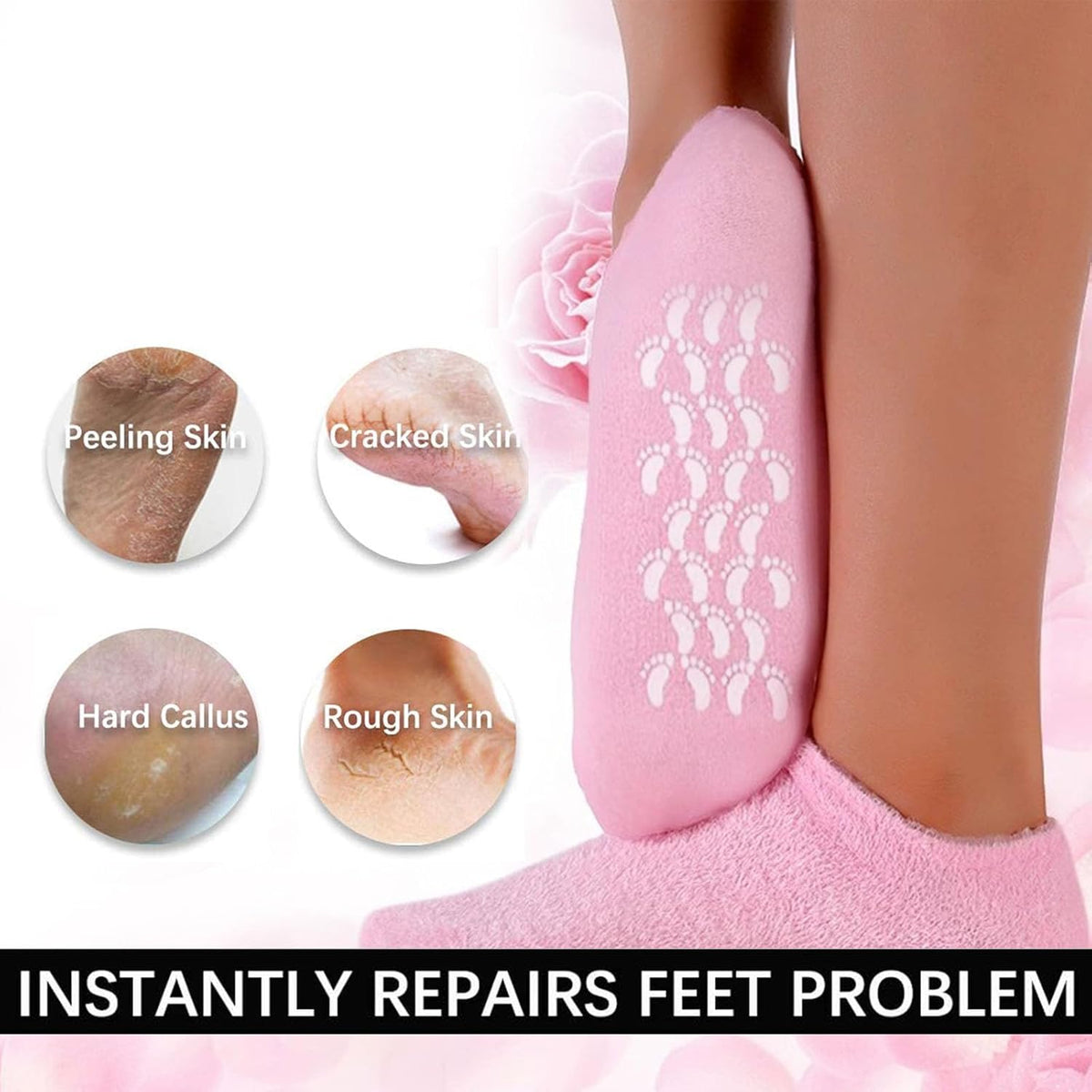 Pair of 18277 moisturizing silicone foot spa pedicure socks for men and women, showing soft, flexible silicone material for pampering.