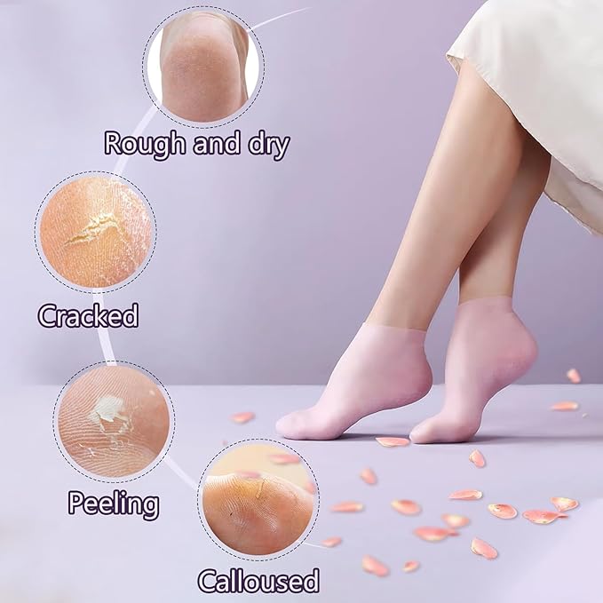 Multicoloured natural oil spa gel socks, moisturizing socks from 18277, pack of 2, showing soft gel texture and vibrant colors.