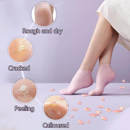 Multicoloured natural oil spa gel socks, moisturizing socks from 18277, pack of 2, showing soft gel texture and vibrant colors.