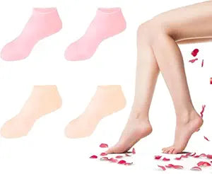Pair of 18277 multicoloured natural oil spa gel moisturizing socks, showing vibrant design and soft, flexible material.