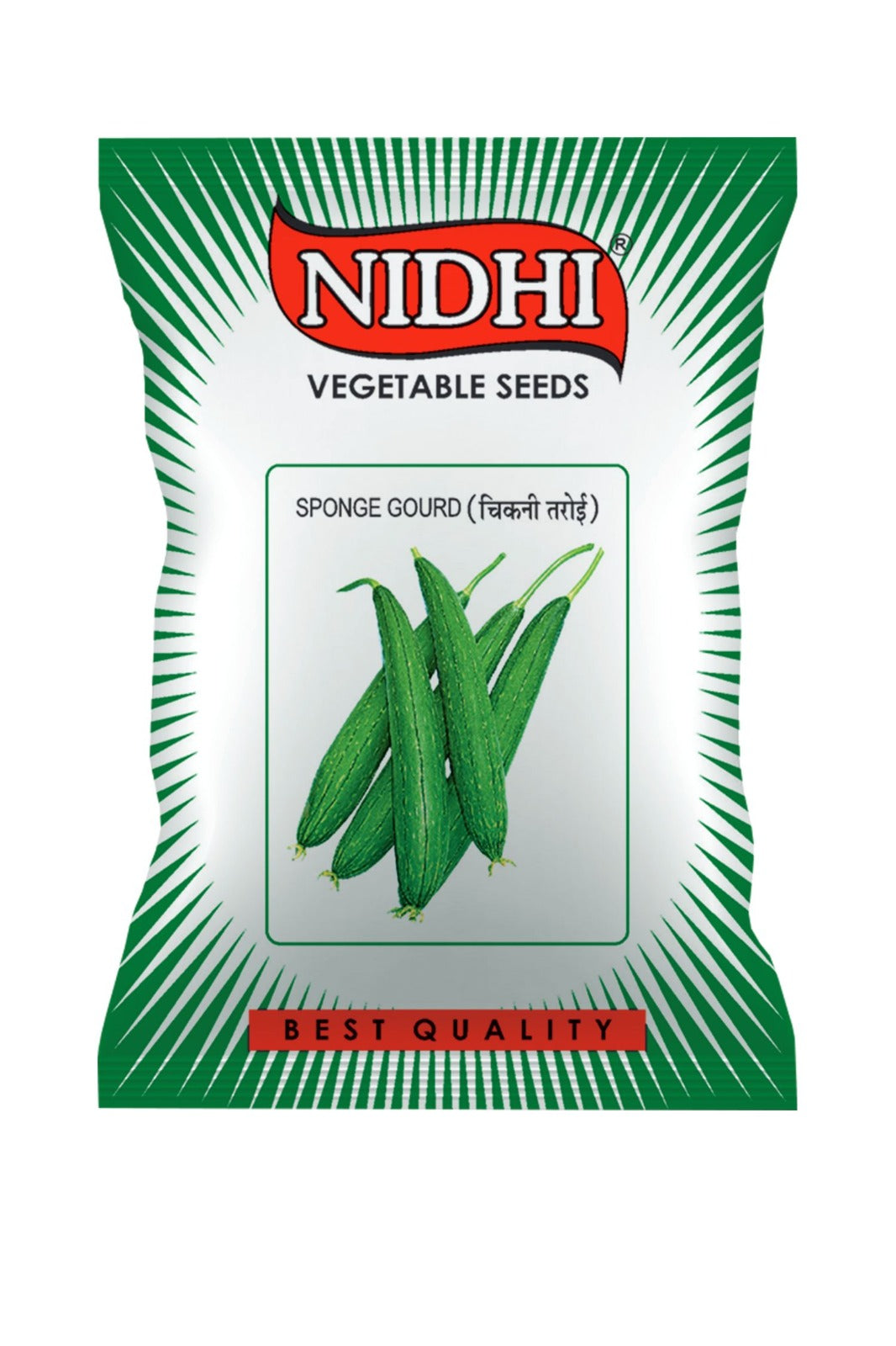 Vegetable seeds labeled Sponge Grurd from brand 18605, suitable for home, terrace, and kitchen gardening, shown in the image.