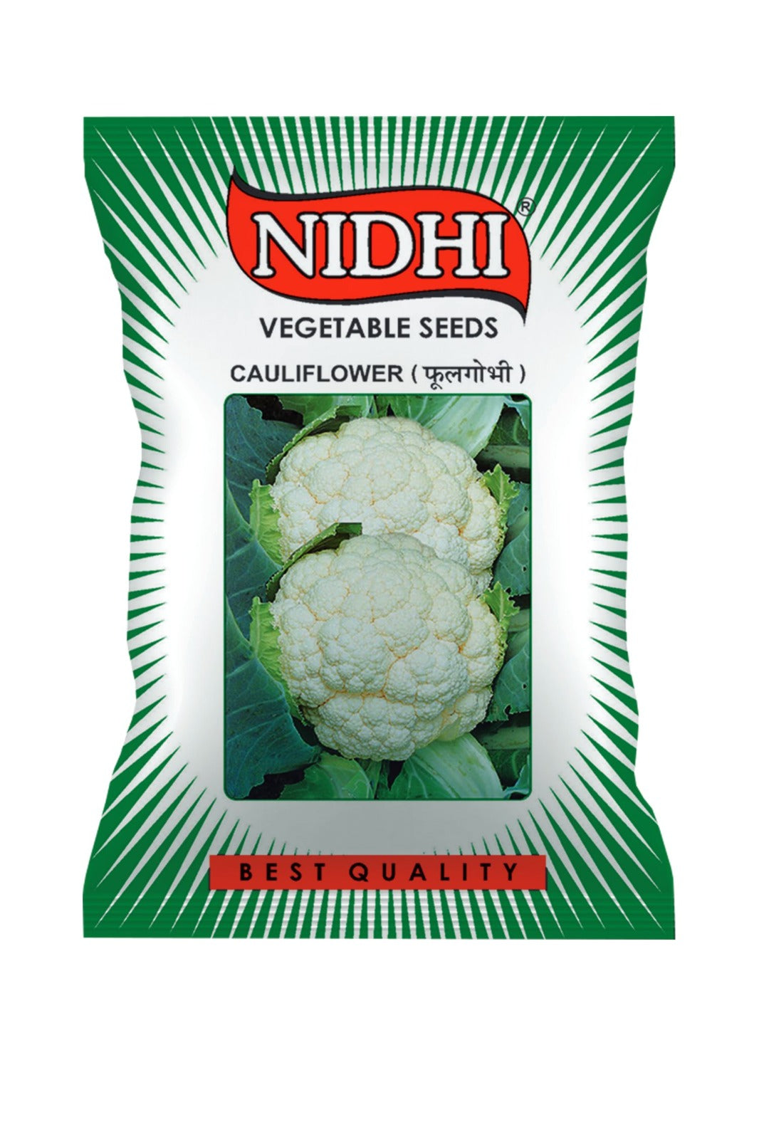 Vegetable seeds for cauliflower, tested and packed for home, terrace, and kitchen gardening by brand 18605, shown in the image.