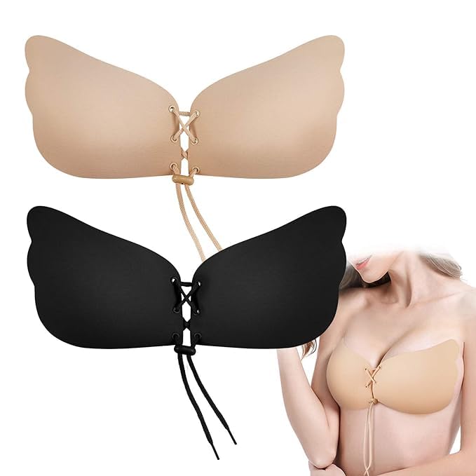 Women’s strapless silicone gel bra with self-adhesive, wire-free nylon and spandex for a push-up, strapless fit.