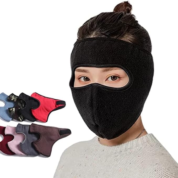 Unisex fleece balaclava face mask with anti-fog goggles, windproof and warm for winter outdoor activities.