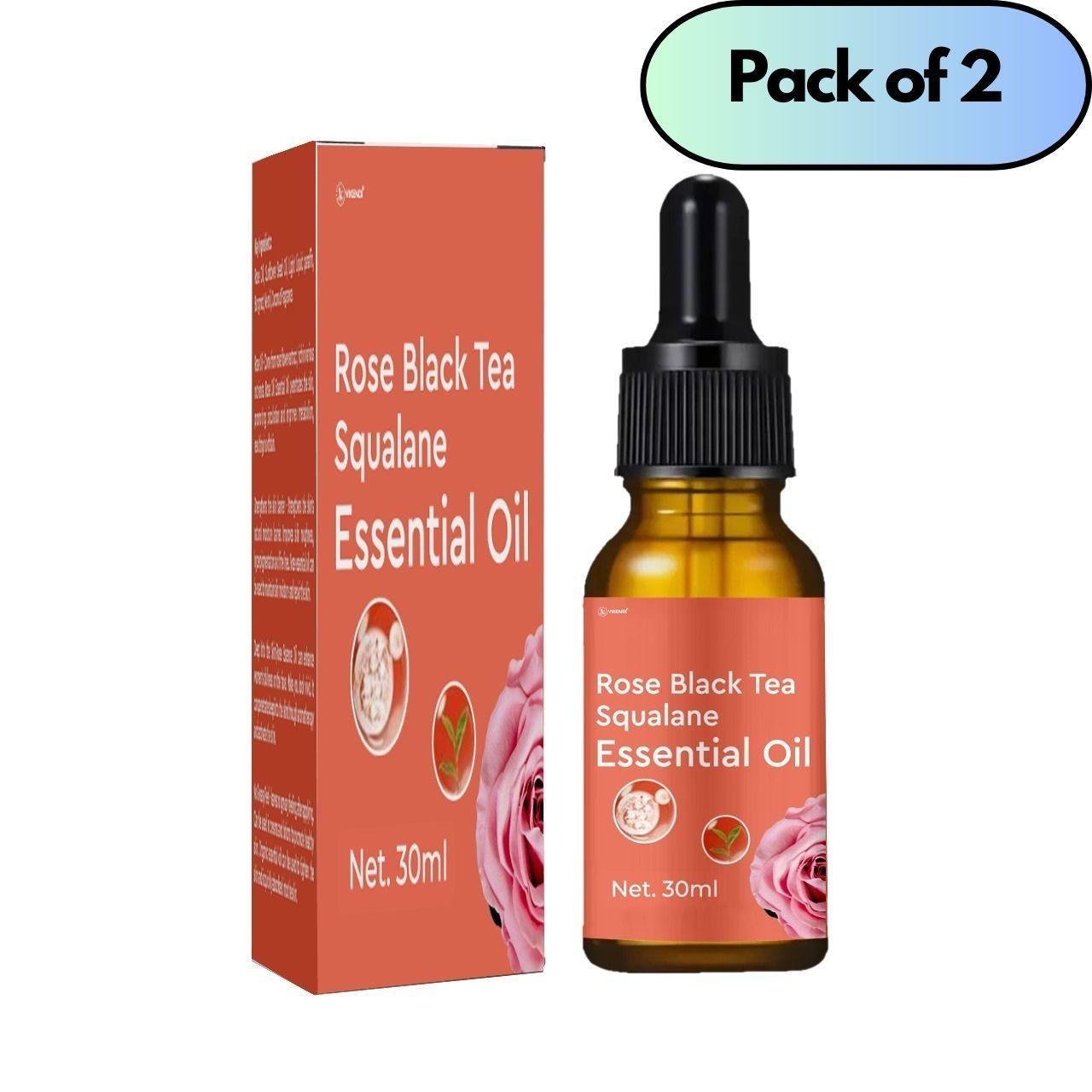 Two 60ml bottles of 13373 Rose Black Tea Squalane Face Oil and Serum in a pack, with elegant packaging and dropper applicators.