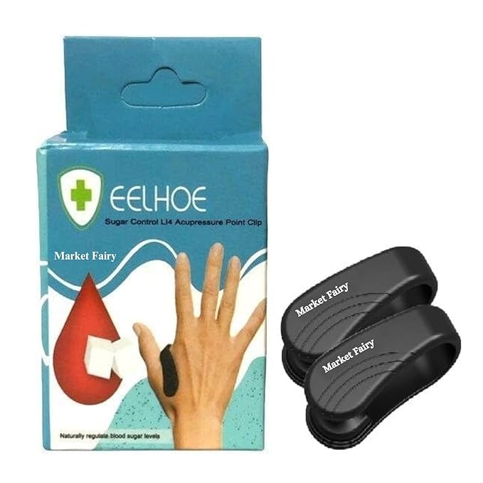Pack of 2 cloth acupressure clips for diabetics, targeting LI4 point for sugar control, headache, migraine, and tension relief.