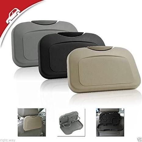 Portable car back seat cup table tray with a fabric cloth surface, designed for convenient in-vehicle dining and travel organization.