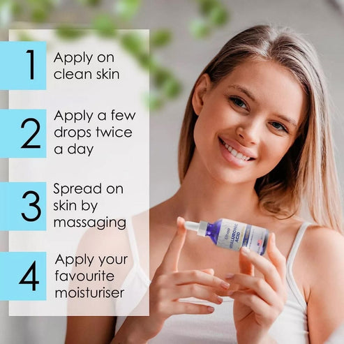 Hyaluronic Acid anti-aging face serum in a 30 ml bottle, featuring clear liquid and dropper cap, from 14235 skincare brand.