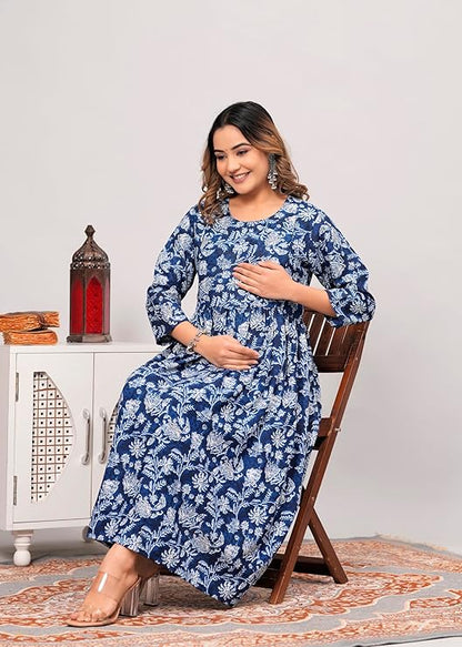 Grey and blue printed Anarkali poly crepe kurti for women, featuring traditional design and comfortable fit.