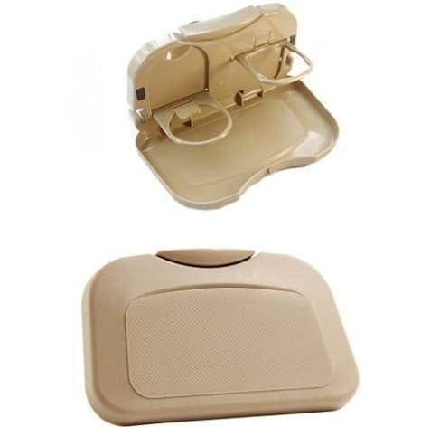 Portable car back seat cup table tray with a cloth surface, designed for convenience and comfort during travel.