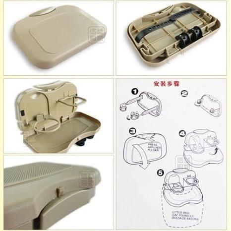 Portable car back seat cup table tray with a table cloth, designed for convenient in-car dining and organization.