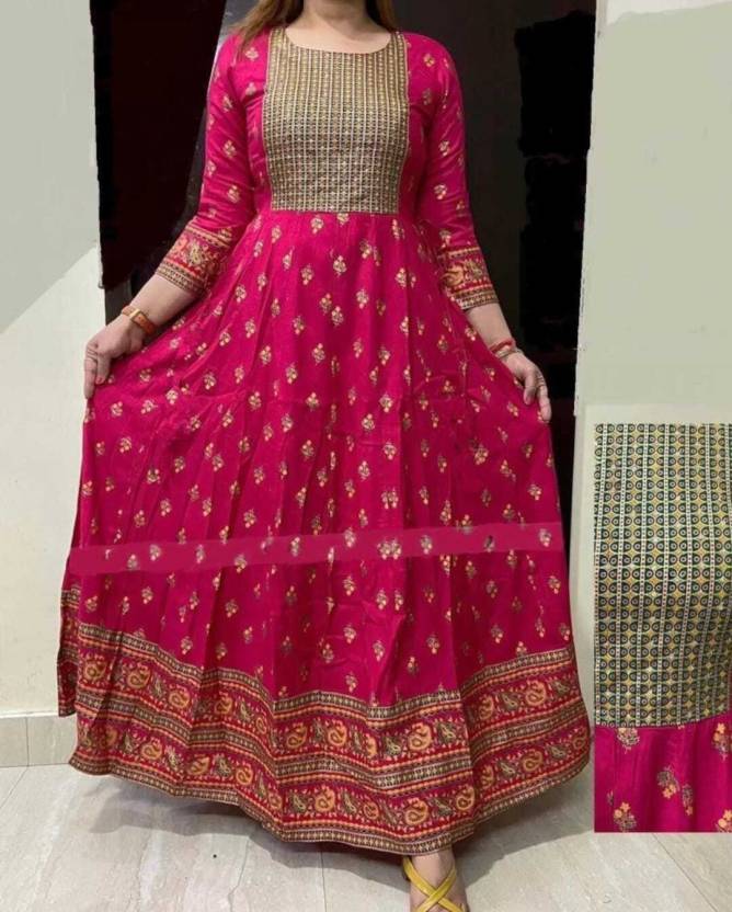 Light pink rayon printed kurti for women with floral design, size small, from 13975 brand.
