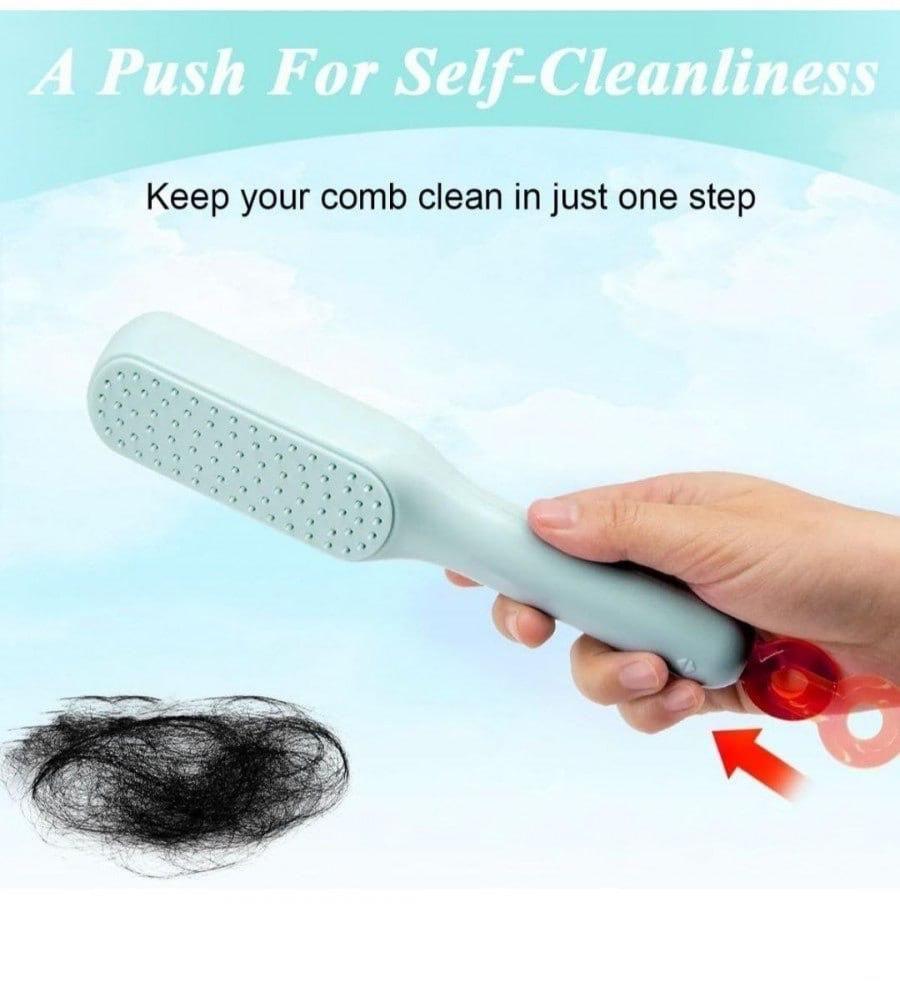 Self-cleaning anti-static hair comb by 18052, featuring wide teeth for gentle detangling, suitable for adults and kids.