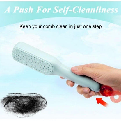 Self-cleaning anti-static hair comb by 18052, featuring wide teeth for gentle detangling, suitable for adults and kids.