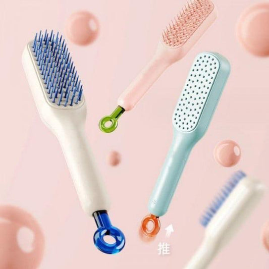 Self-cleaning anti-static massage hair comb by 18052, designed for adults and kids, with ergonomic handle and teeth for gentle styling.