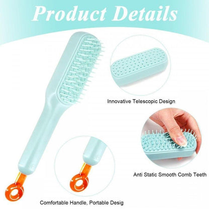 Self-cleaning anti-static massage comb by 18052, featuring rounded teeth for gentle detangling and scalp stimulation.