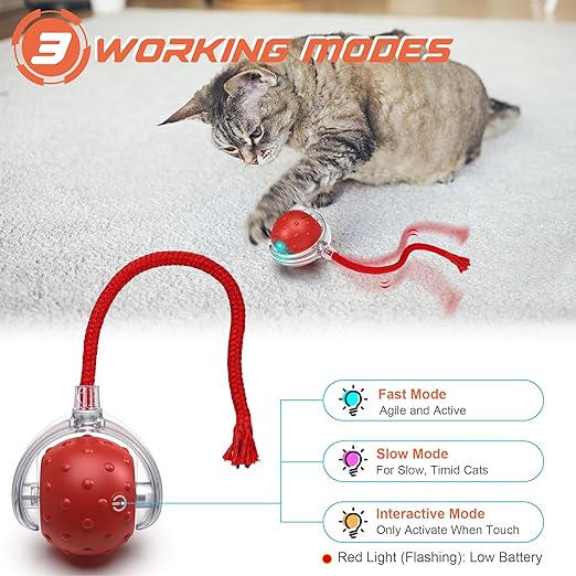 Multicolor electric automatic cat toy ball for home cats, featuring engaging movement and colorful design for pet entertainment.