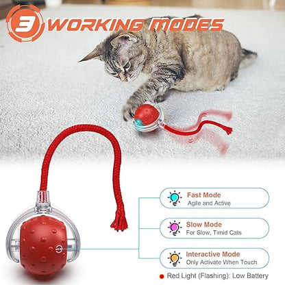 Multicolor electric automatic cat toy ball for home cats, featuring engaging movement and colorful design for pet entertainment.