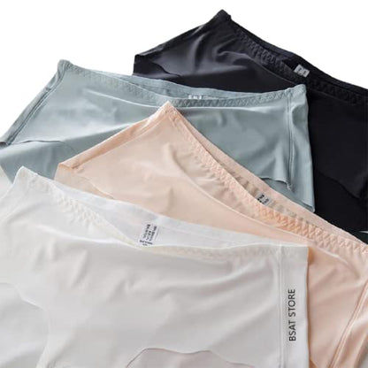 Set of five women's ice silk blend no-show hipster panties in multicolor, size small, with seamless invisible lines.