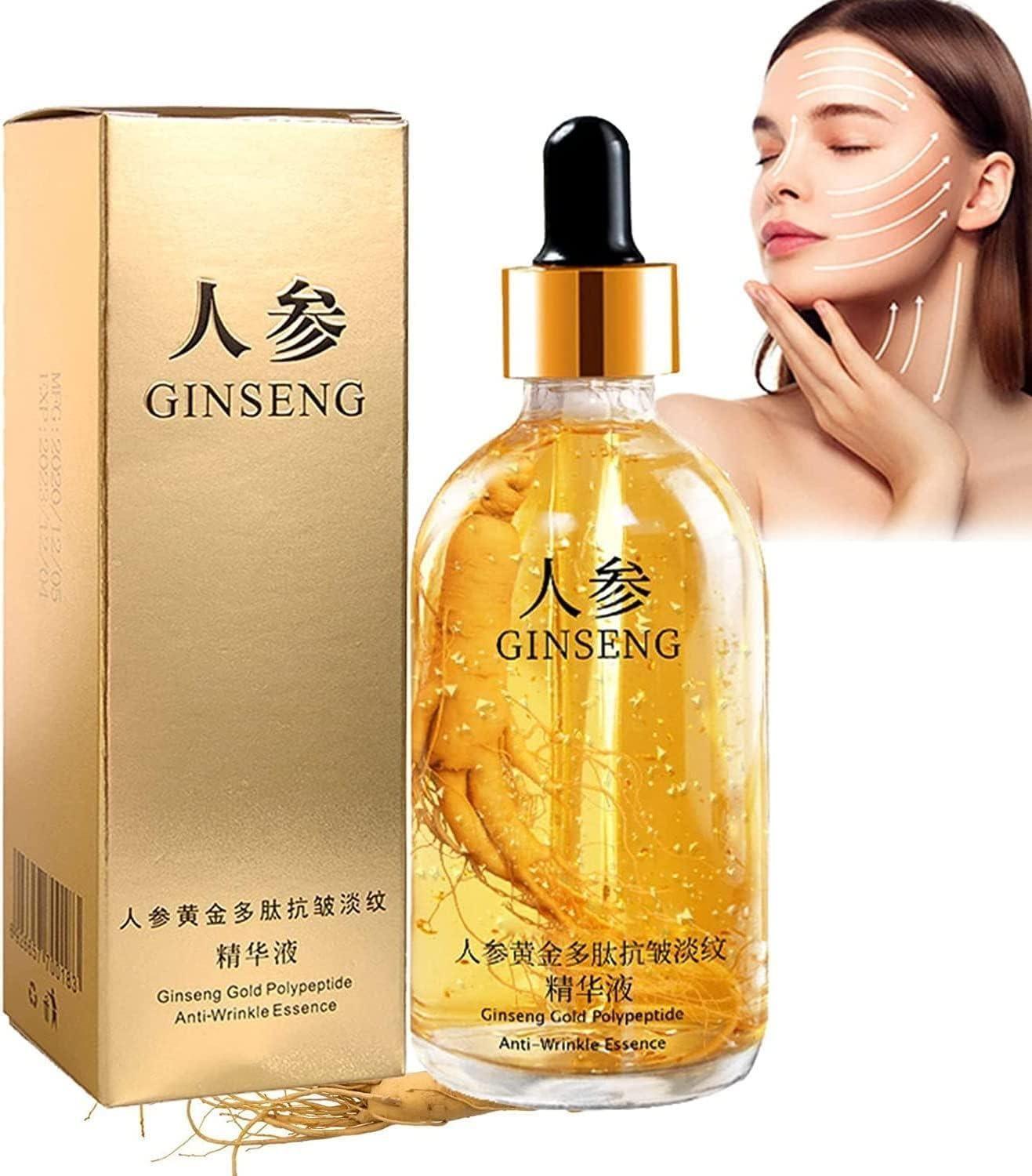 Ginseng Gold Polypeptide Anti-Ageing Serum in 30ml bottle, part of 18074 massage oils collection, shown in clear glass bottle.