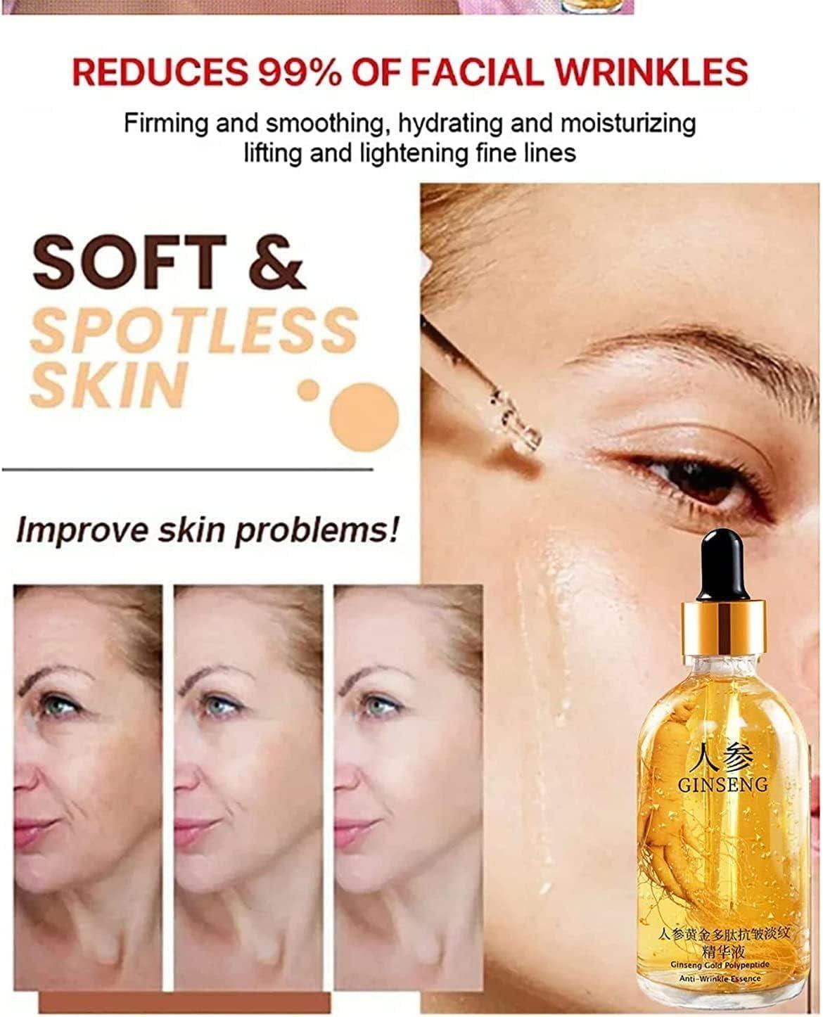 Ginseng Gold Polypeptide Anti-Ageing Serum in a 30 ml bottle, designed for anti-aging skincare and massage application.