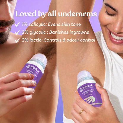 Two 40ml bottles of 18074 underarm roll-on stretch marks and scar cream with applicator for smooth skin treatment.