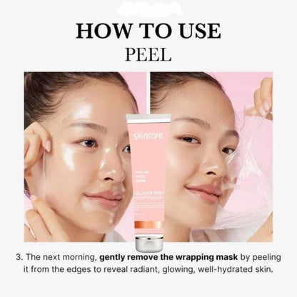 5912 Korean Collagen Night Wrapping Peel Off Mask for stretch marks and scars, showing the mask applied on skin in a close-up shot.