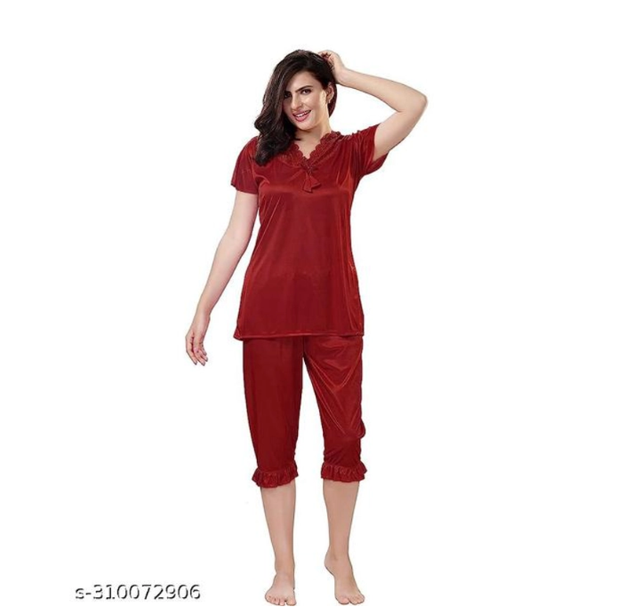 Maroon women's night suit from 16822, featuring comfortable fabric and relaxed fit, ideal for sleepwear and lounging.