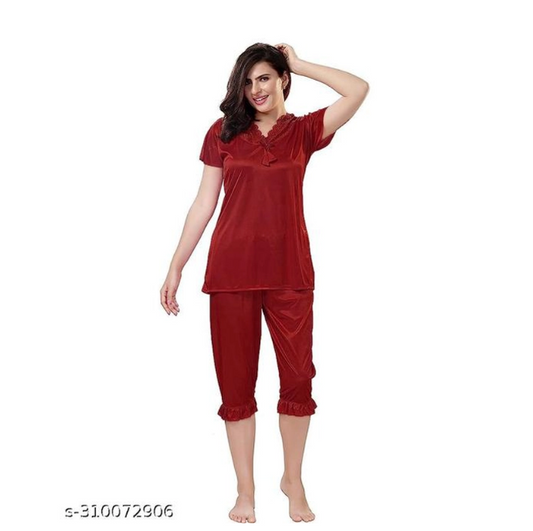 Maroon women's night suit from 16822, featuring comfortable fabric and relaxed fit, ideal for sleepwear and lounging.