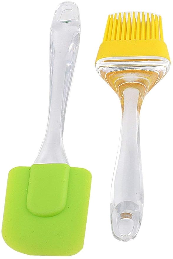 Multicolored Ilicone spatula and pastry brush set for cake decorating, baking, and glazing, standard size by 7233.