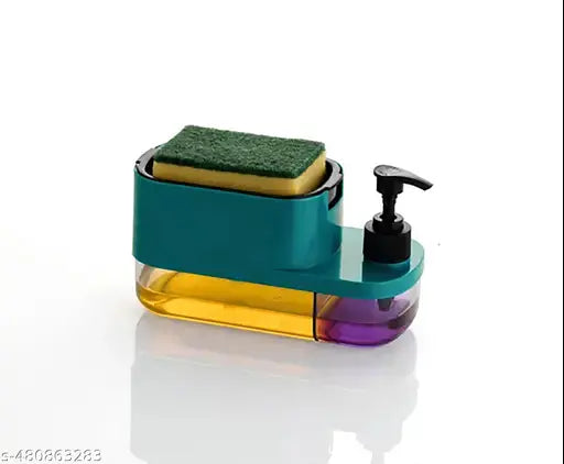 7233 3-in-1 kitchen soap dispenser with sponge holder and pump for dishwasher liquid, designed for easy kitchen cleaning.