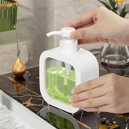 Refillable plastic soap dispenser with pump for hand wash, dish detergent, shampoo, and lotion in kitchen, bathroom, or hotel settings.