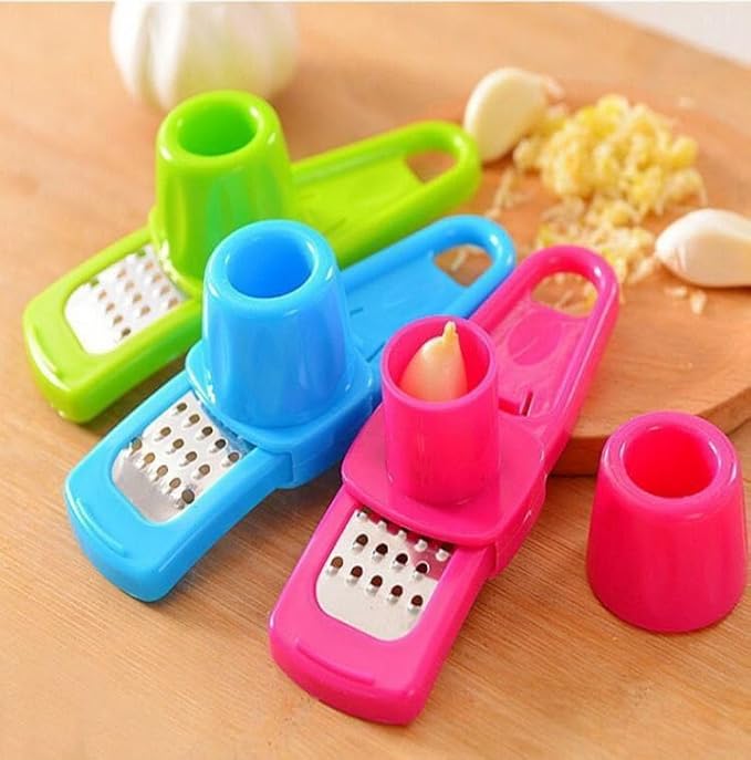 Multicolor garlic and ginger dry fruit slicer and grater kitchen tool set by 7233 with mini cutter and planer for cooking prep.
