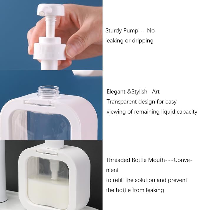 Refillable plastic soap dispenser with pump, suitable for hand wash, dish detergent, shampoo, and lotion in kitchen or bathroom.