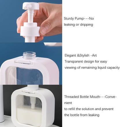 Refillable plastic soap dispenser with pump, suitable for hand wash, dish detergent, shampoo, and lotion in kitchen or bathroom.