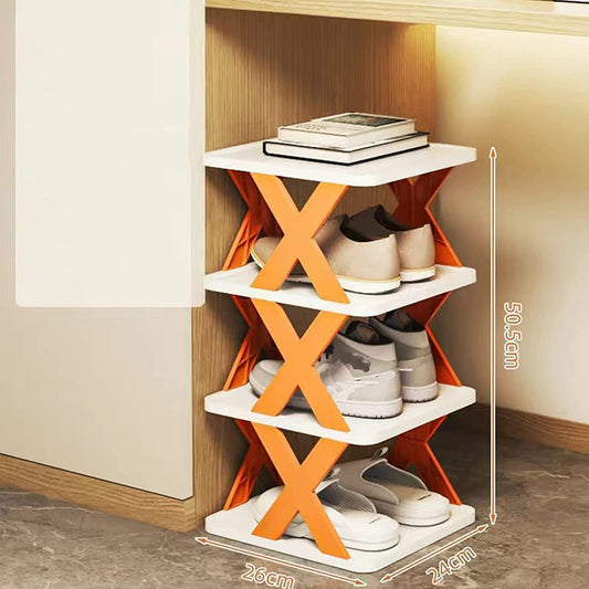 Multicolor foldable shoe rack by 19288, a collapsible shoe storage solution with multiple tiers for organized footwear.