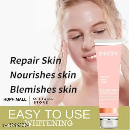 9242 Collagen Night Wrapping Peel Off Mask for stretch marks and scars, shown in a close-up image of the mask being applied to skin