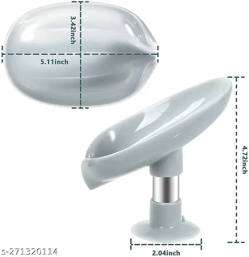 Pair of 19289 leaf-shape self-draining soap dish holders with suction cups, easy to clean, for bar soap storage.
