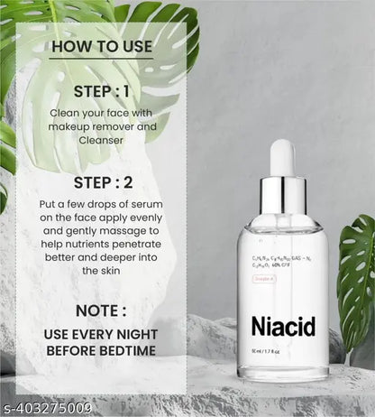 Niacid Face Serum by 9242 with skin brightening and anti-aging benefits, shown in a sleek bottle with a dropper.