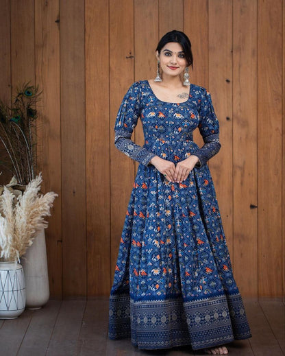 Elegant printed Georgette gown for women, suitable for parties, weddings, and festivals, by brand 19198.