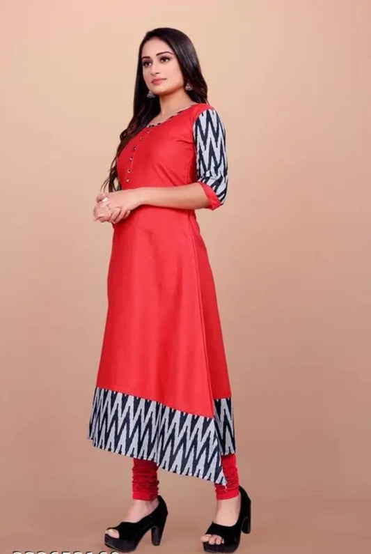 Red women’s solid cotton gown with long sleeves and simple design, ideal for casual wear or lounging.