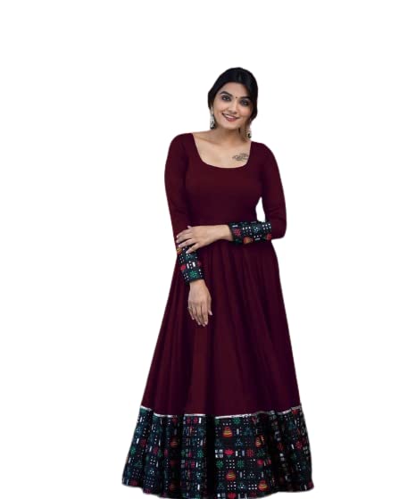 Women’s rayon full sleeve solid pattern gown with stitched design, stylish and comfortable for women.