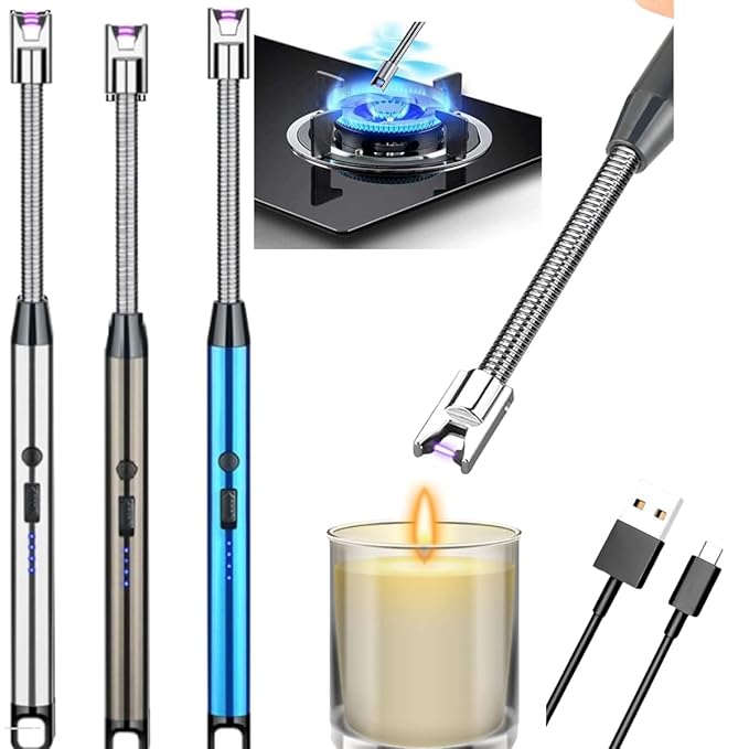 Rechargeable electric gas lighter from 18052 for candles, camping, and fire starting, with a sleek, portable design.